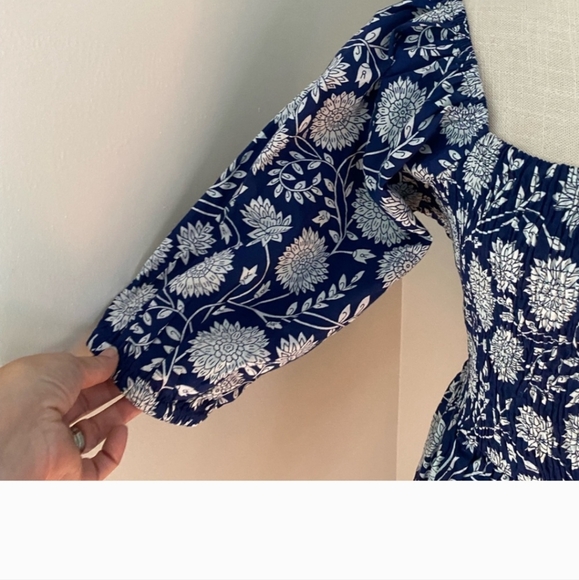 XL Mata Traders Theodora Blue White Ruched Top - Picture 3 of 4